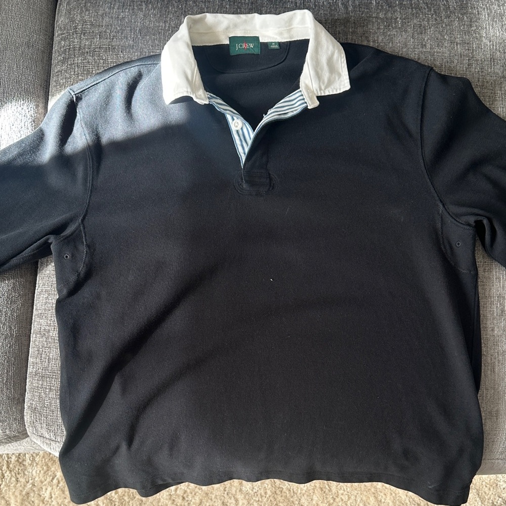 J. Crew Black Rugby Polo with White Collar